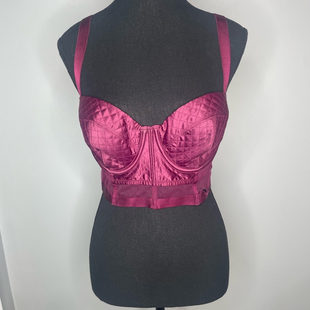 Victoria's Secret Satin Quilted Bustier in Rich Burgundy